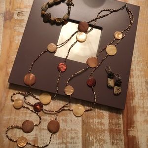 Polished rock quartz necklace, earrings bracelet